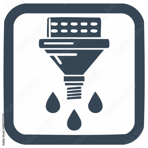 Filtering Process Sign Funnel Icon with Liquid Drops Purity Symbol Outline