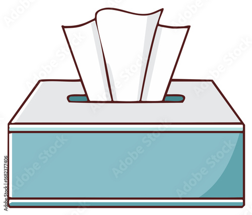 Light Blue Tissue Box with Paper Tissues Coming Out in Cartoon Style Graphic Element