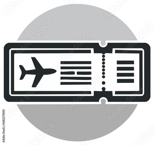 Vector icon of an airplane ticket or boarding pass with plane symbol for flight travel and journey