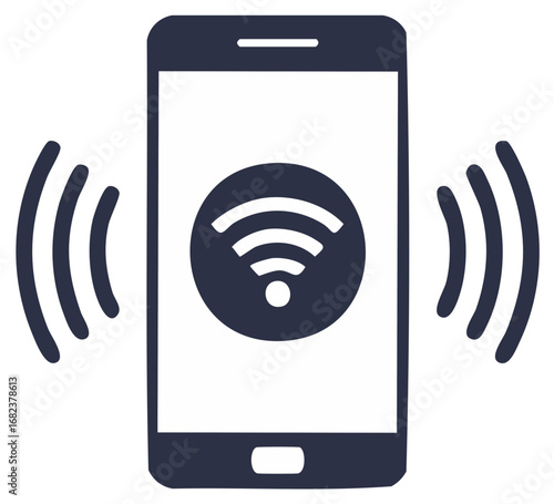 Smartphone icon displaying WiFi connection symbol with signal waves communicating wireless internet access