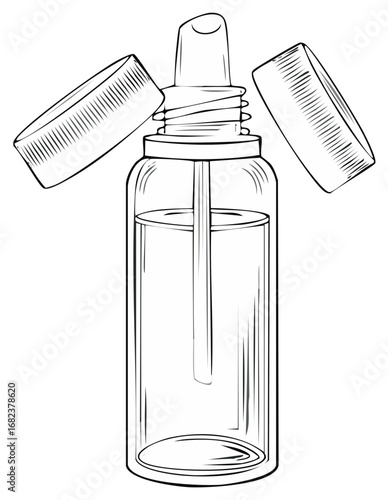 Drawn Bottle with Spray and Lid Illustration for Healthcare and Beauty Uses