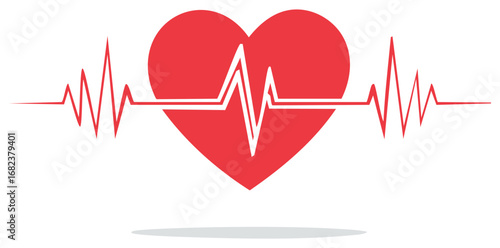 Red Heart with EKG Heartbeat Line Pulse Graphic for Health and Medical Concepts