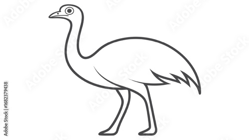 Outline drawing of an emu on a white background bird