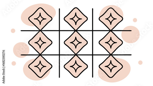 Tic tac toe game board with diamond shapes and soft pink circles