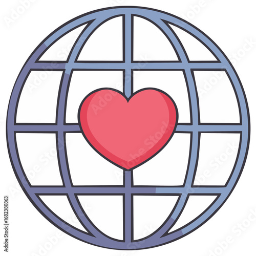 Global Love Connection A Heart in the World Symbolic of Universal Affection