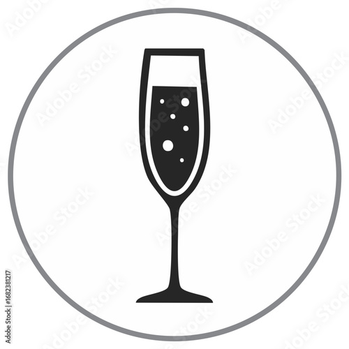 Elegant champagne flute with effervescent bubbles in a classic vector icon design