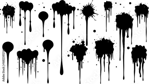 Black ink splatter and drip effects collection