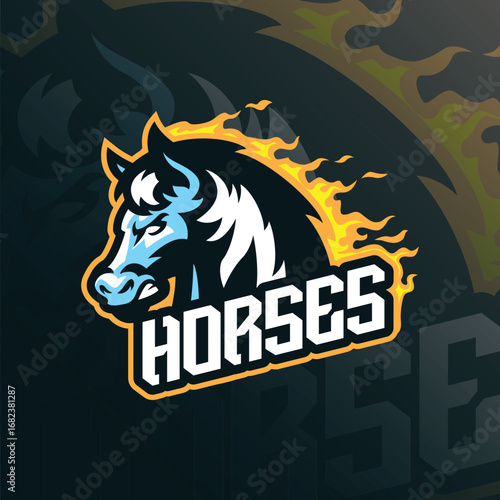 Horse mascot logo design. Horse head vector illustration concept style for badge, emblem and t shirt printing.