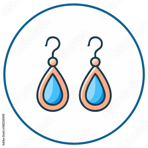 Pair of Tear Drop Earrings in Blue and Peach Color, Vector Illustration