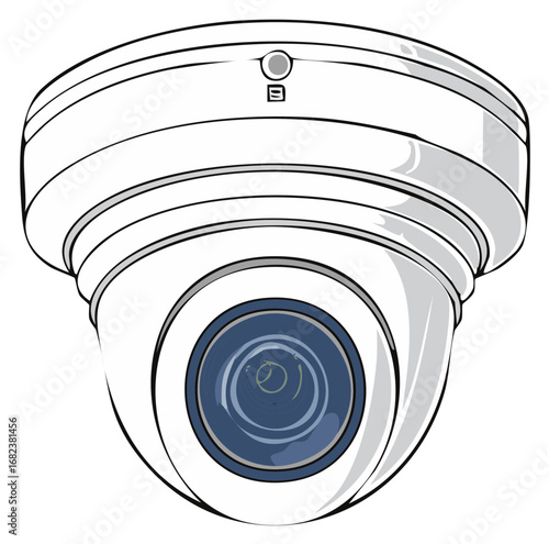 Close-up vector illustration of a modern white dome surveillance camera for safety and monitoring solutions