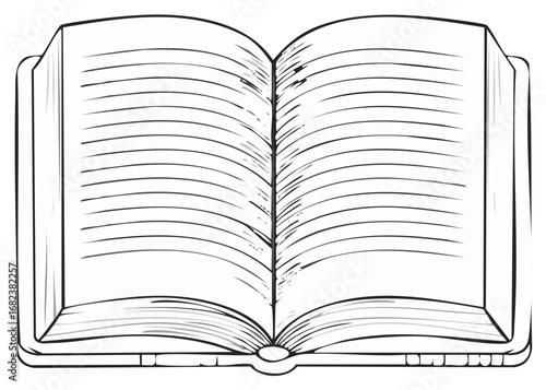 Open book with blank lined pages in a hand drawn sketch style