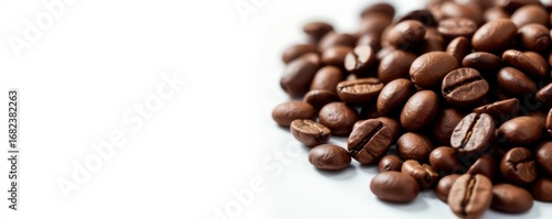 Pile of coffee beans against pure white backdrop, beans, image