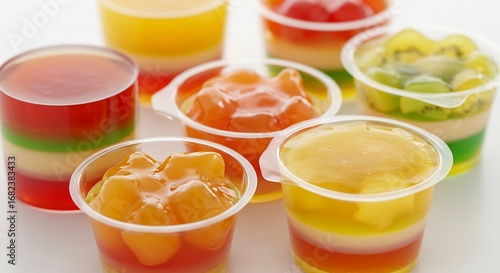 Vibrant layered fruit jellies gleam brightly under soft light. AI Generated