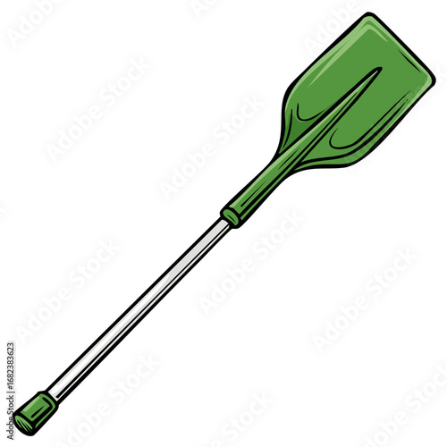 Green and silver boat oar paddle isolated graphic illustration for water sports and recreational activities