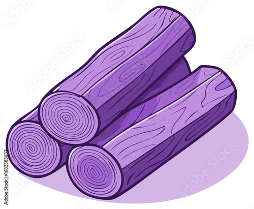 Cartoon illustration of stacked wooden logs in purple.