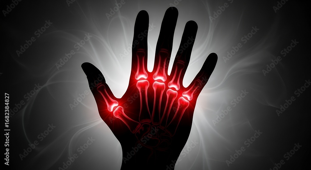 Obraz premium Transparent Hand Silhouette With Red Glow in Joints Representing Arthritis Pain