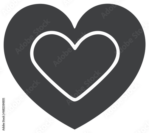 A simple glyph icon of a heart within a heart symbolizing love, care, and romance for Valentine's Day.