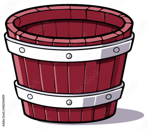 Wooden barrel illustration with white metal bands and rivets