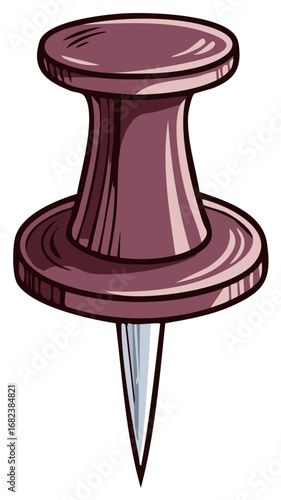 Single maroon pushpin with sharp metallic point ready for use