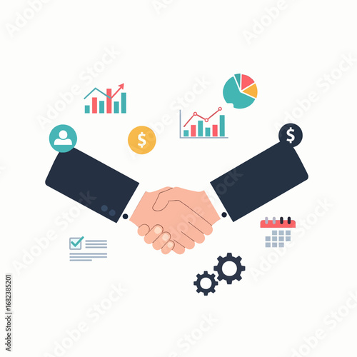 Corporate handshake closing deal  Minimal Flat Vector Illustration for business, teamwork, project management, templates, and brandless design