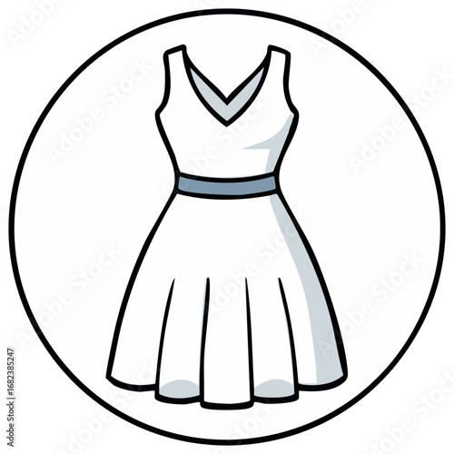 Elegant Sleeveless Dress with Skirt and Belt Inside of Circle Isolated