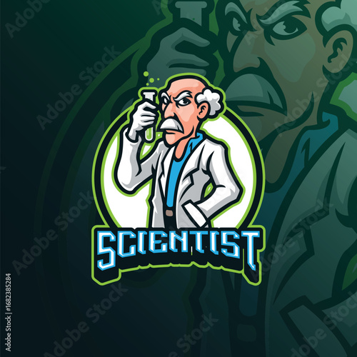 Scientist mascot logo design. Scientist illustration concept style for badge, emblem and t shirt printing.