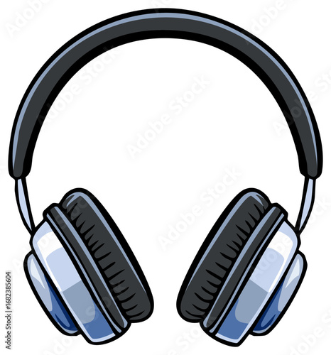 Cartoon style modern headphones illustration for music and sound