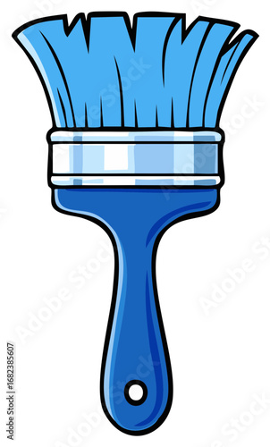 Illustration of a blue paint brush with handle and bristles used for painting and home improvement