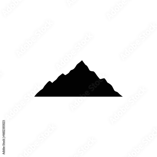 Black mountain silhouette against white background, suitable for naturethemed designs, outdoor enthusiasts projects, minimalist concepts, and adventurerelated materials.