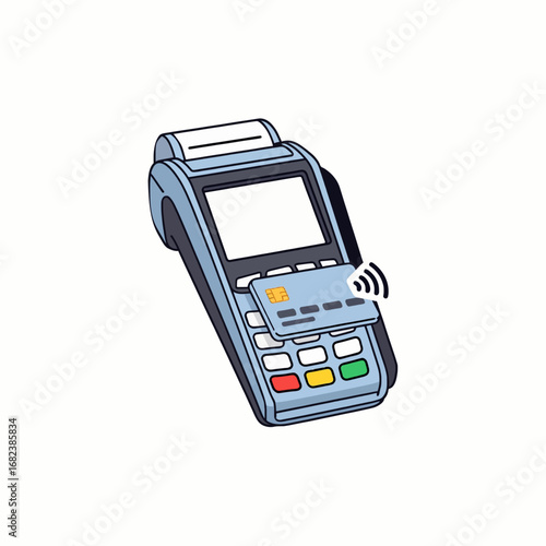 Point of sale terminal with contactless card  Minimal Flat Vector Illustration for fintech, payment, budgeting, templates, and brandless design