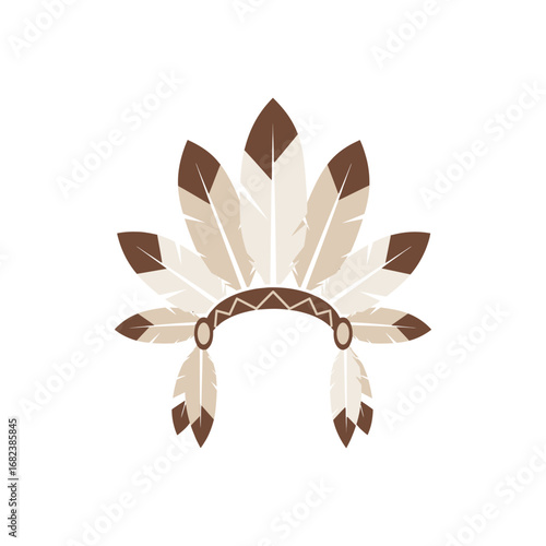 Native american war bonnet with brown and tan feathers suitable for cultural designs, history publications, educational materials, and diverse graphics.