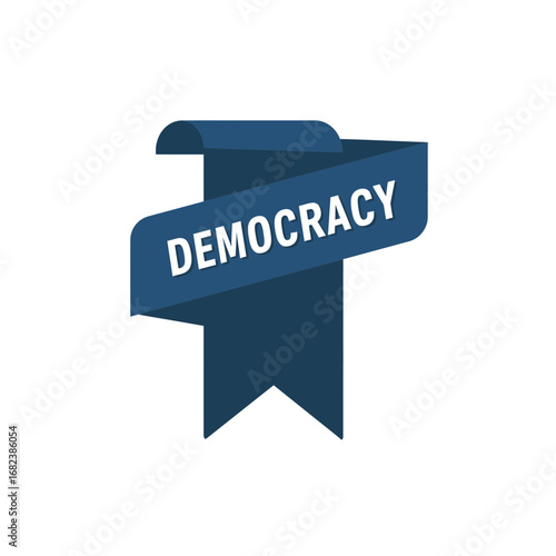 Blue banner with the word democracy  suitable for political and social media campaigns promoting democratic values and events. Great for web banners and posters.