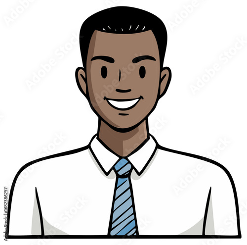 Smiling businessman wearing a white shirt and blue striped tie cartoon illustration