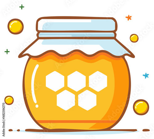 Sweet Jar of Golden Honey with Honeycomb Pattern