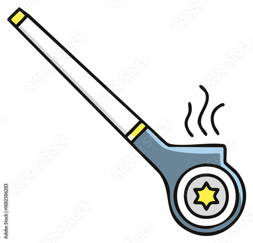 Stylized smoking pipe with a star emblem and wisps of smoke