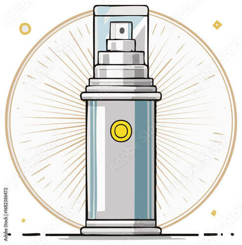 Modern Matte Silver Spray Can with Sunburst Emblem and Minimalist Design