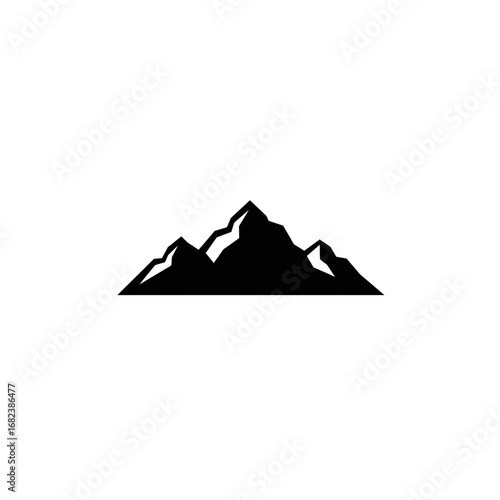 Simple black mountain silhouette on white background. Suitable for travel or naturethemed designs, outdoor adventure logos, and inspirational posters.