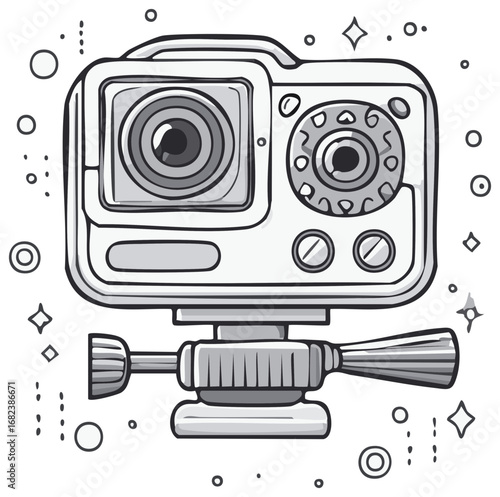 Doodle style action camera with mount for vlogging and adventure filming