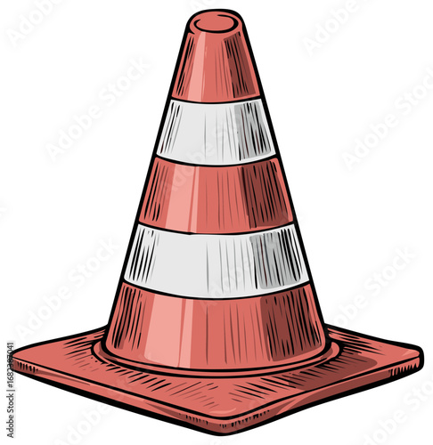 Vector Illustration of a Striped Traffic Cone Road Safety and Construction Equipment