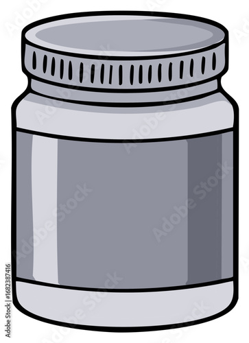 Blank Gray Jar with Screw Top Lid and Label Area Cartoon Illustration