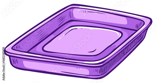 An empty purple plastic food tray cartoon style illustration isolated object