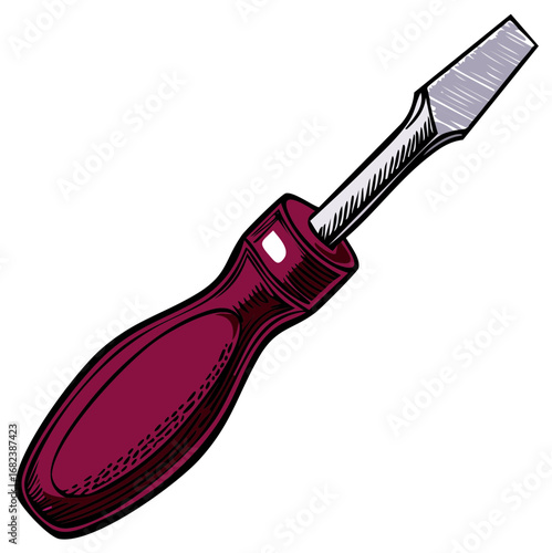 Illustration of a Flathead Screwdriver Tool with a Dark Handle