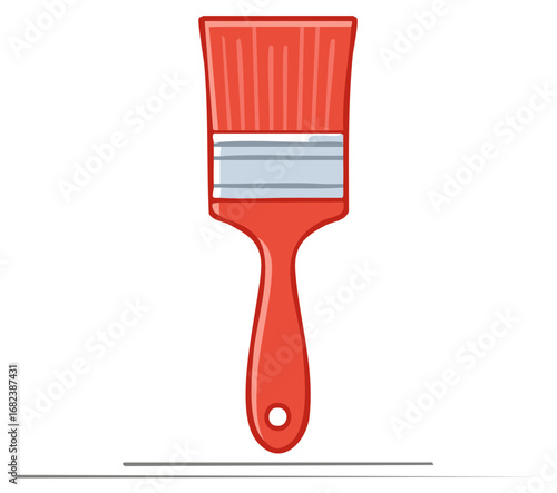 Red Paintbrush with Silver Ferrule Painting Gray Line Art Tool Illustration
