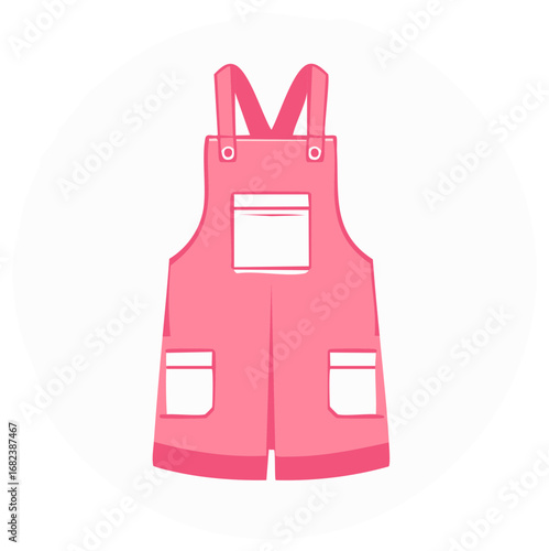 Pink children's overalls with pockets, simple flat illustration style.