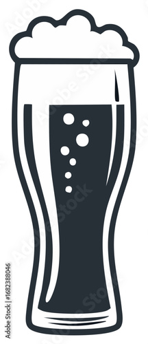 Stylized Illustration of a Pint Glass Filled with Dark Beer and a Thick Head of Foam