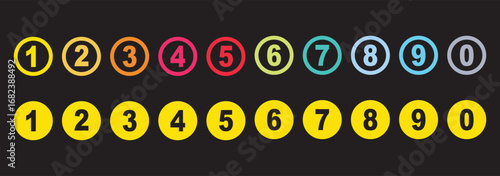 Colorful bullet points number set from zero to nine. circles and numbers. colorful number digit vector icon with white background. Numbers symbols. Flat icons . Set of 1-10numbers. Digital projects.