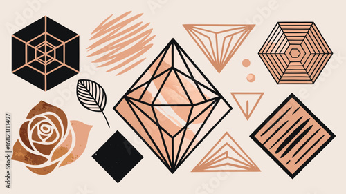 Bohemian geometric and floral abstract art collection