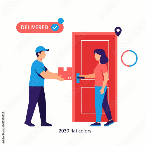 Last mile delivery door handover  Minimal Flat Vector Illustration for logistics, delivery, shipping, templates, and brandless design