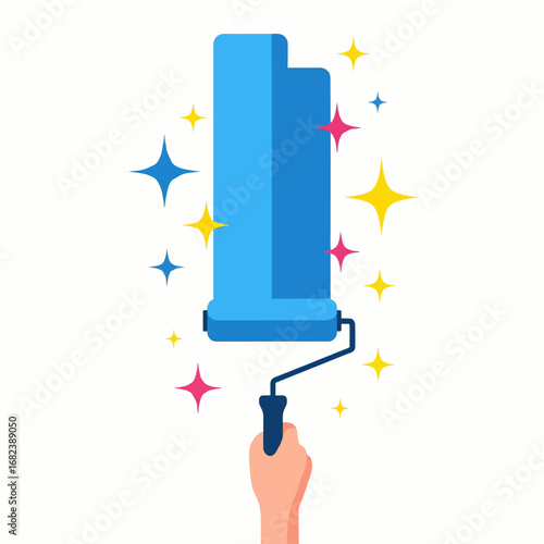 Home renovation with paint roller  Minimal Flat Vector Illustration for real estate, home, construction, templates, and brandless design