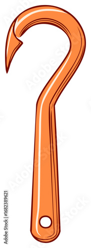 Stylized orange mythological fish hook or gaff tool vector illustration